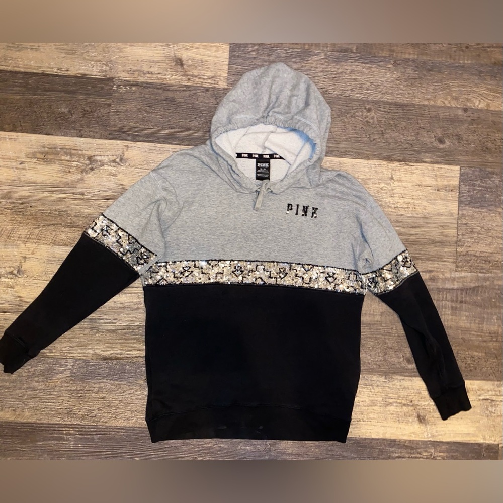 PINK Victoria's Secret Gray and Black Women's Hoodie